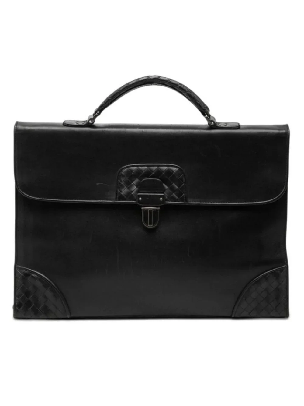 Bottega Veneta Intrecciato Business Briefcase Black Leather 1